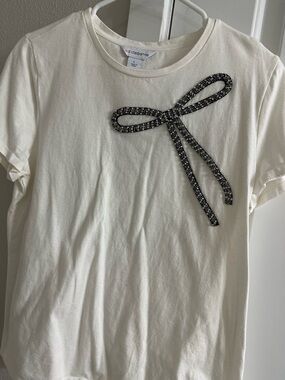 Liz Claiborne Cream Top with Black Beaded Bow Accent